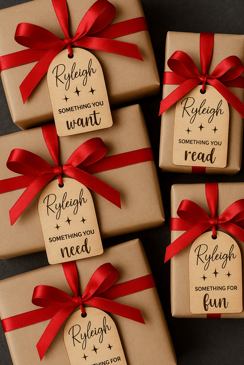 Personalised Wooden Gift Tag Set – 7-Piece “Something You…” Christmas Tags