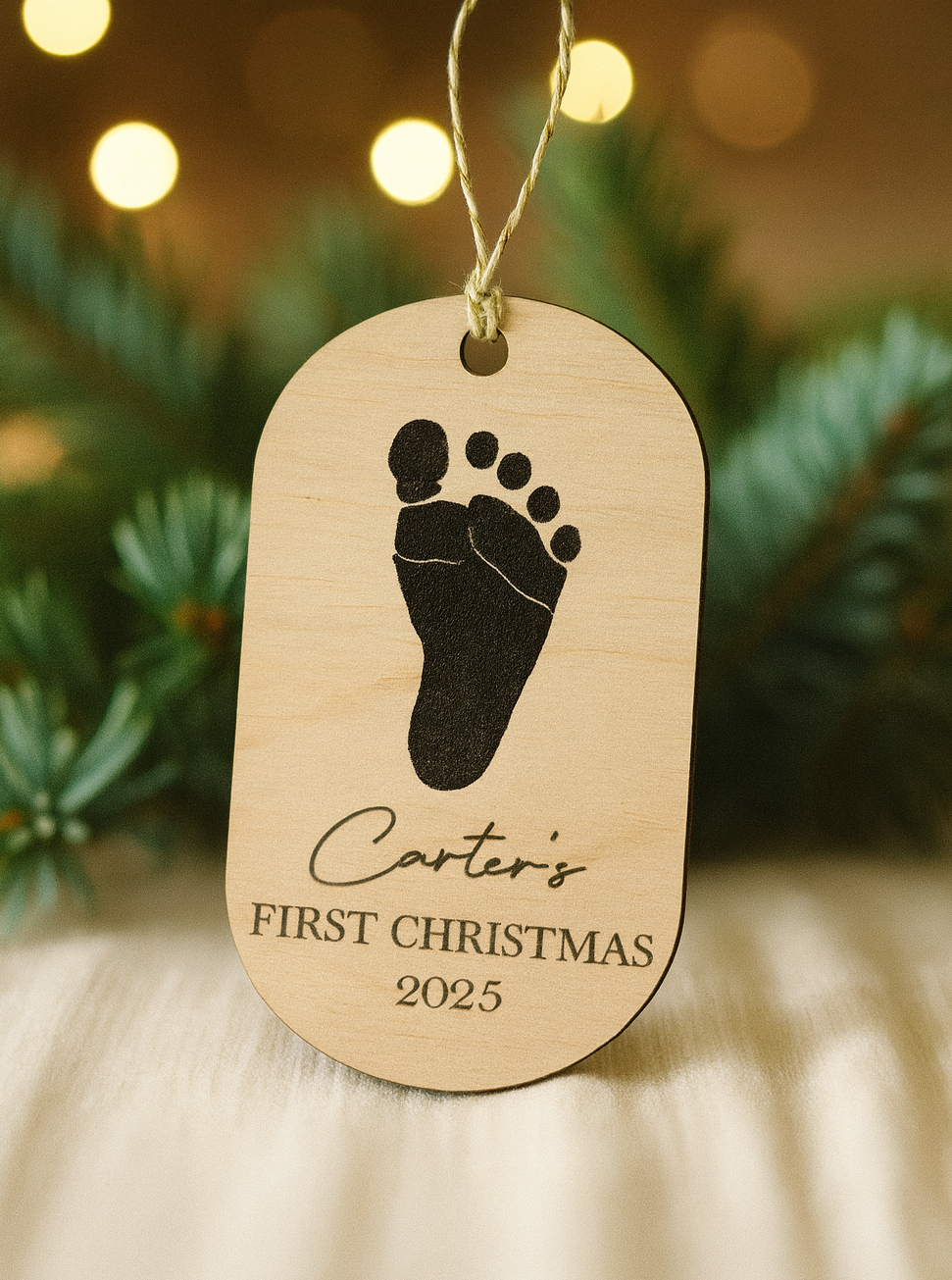 Personalised ‘First Christmas’ Footprint Ornament – Wooden Keepsake (DIY Baby Footprint)