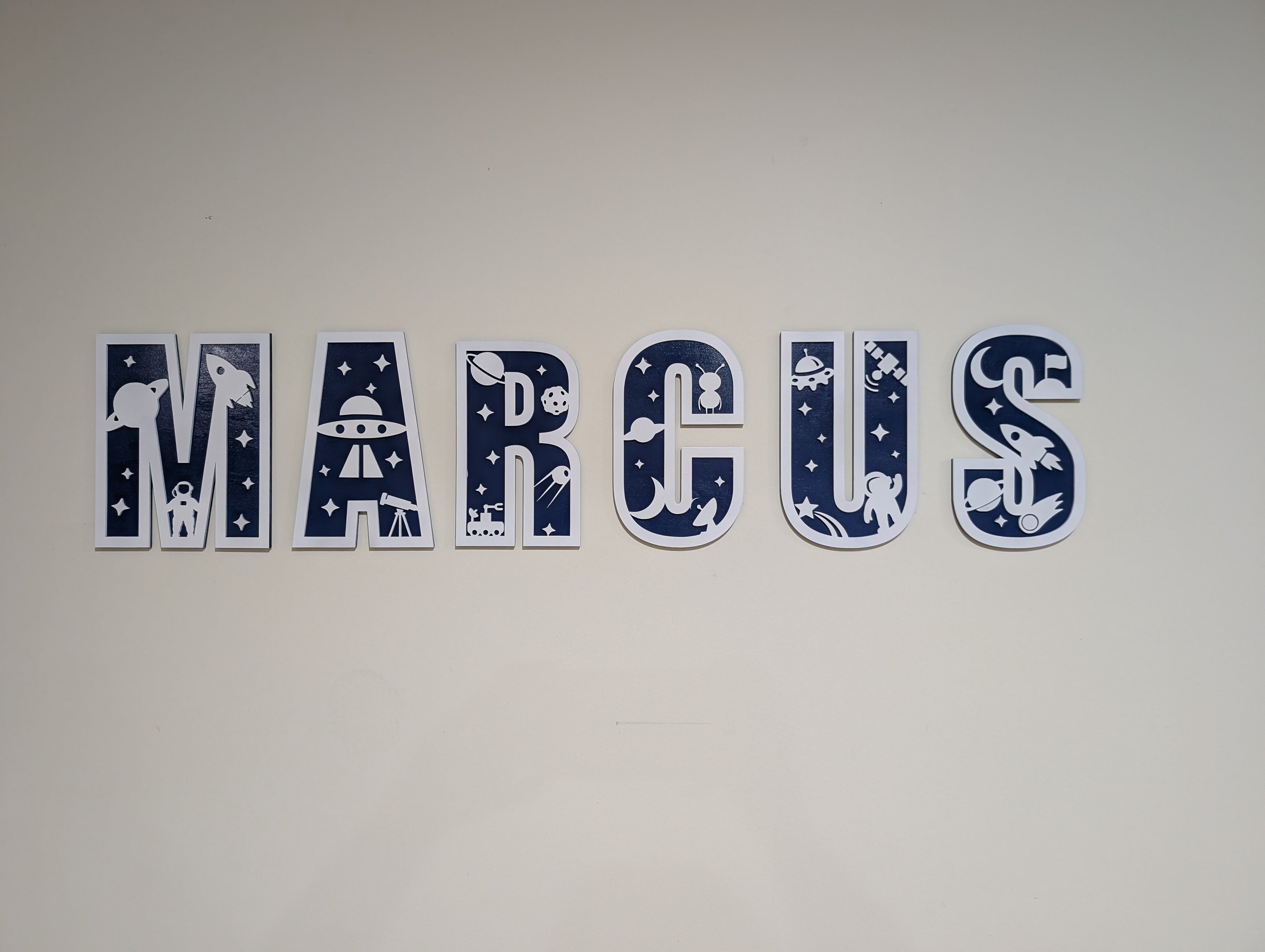 Personalised Space Name Sign – Layered Wooden Wall Name | Custom Kids Room Decor