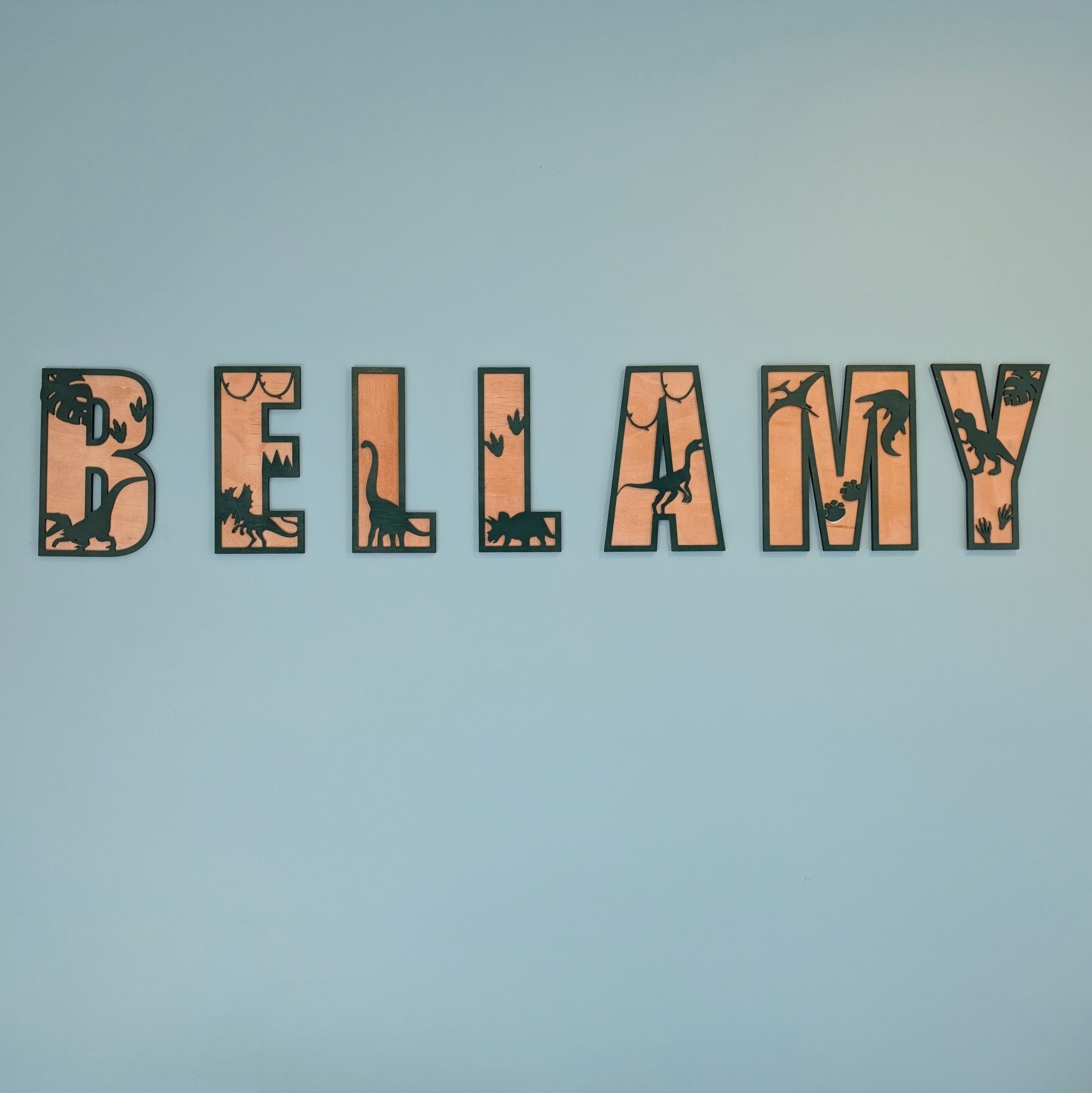 Personalised Dinosaur Name Sign – Layered Wooden Wall Decor