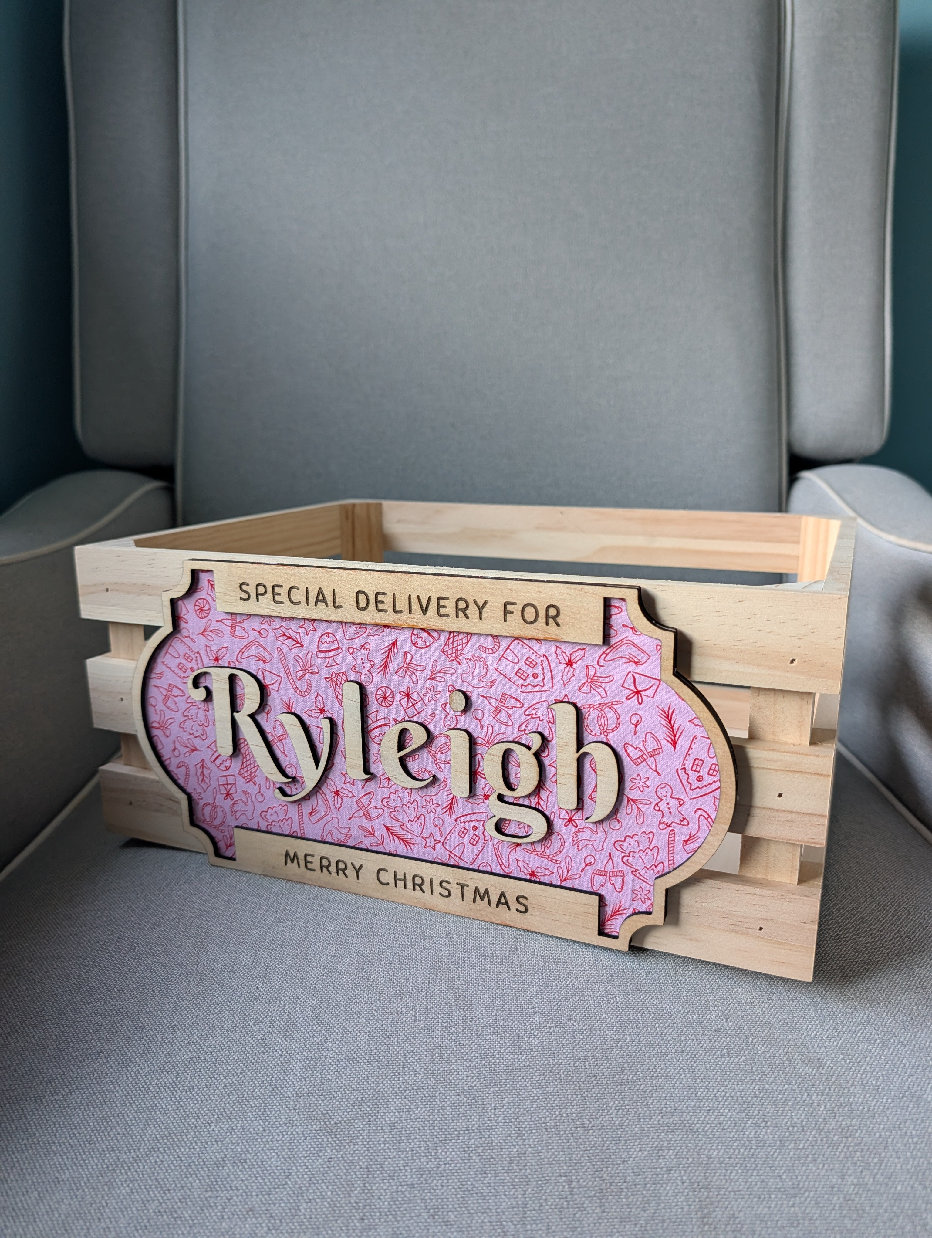 Personalised Christmas Delivery Crate – Custom Name Wooden Gift Box