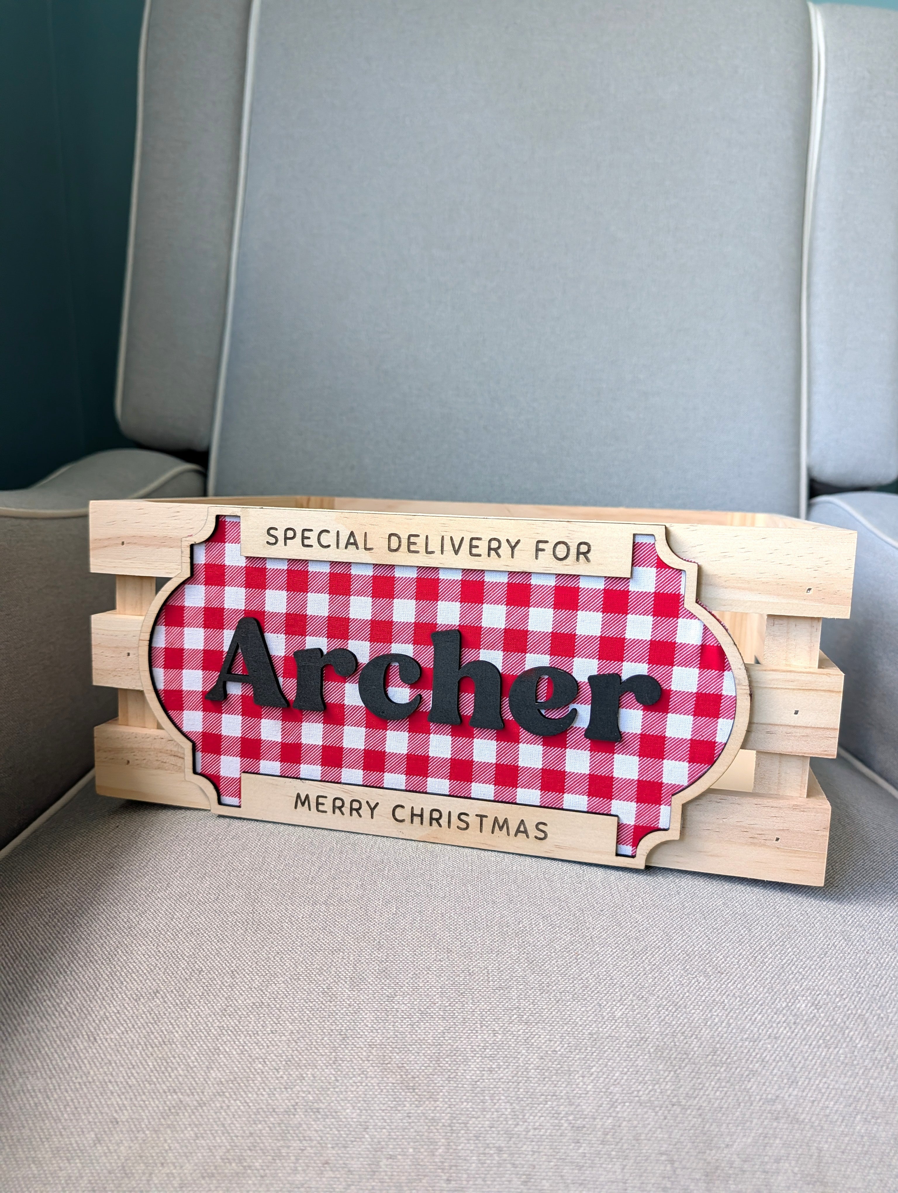 Personalised Christmas Delivery Crate – Custom Name Wooden Gift Box