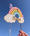 Personalised pastel rainbow cake topper with custom name and age