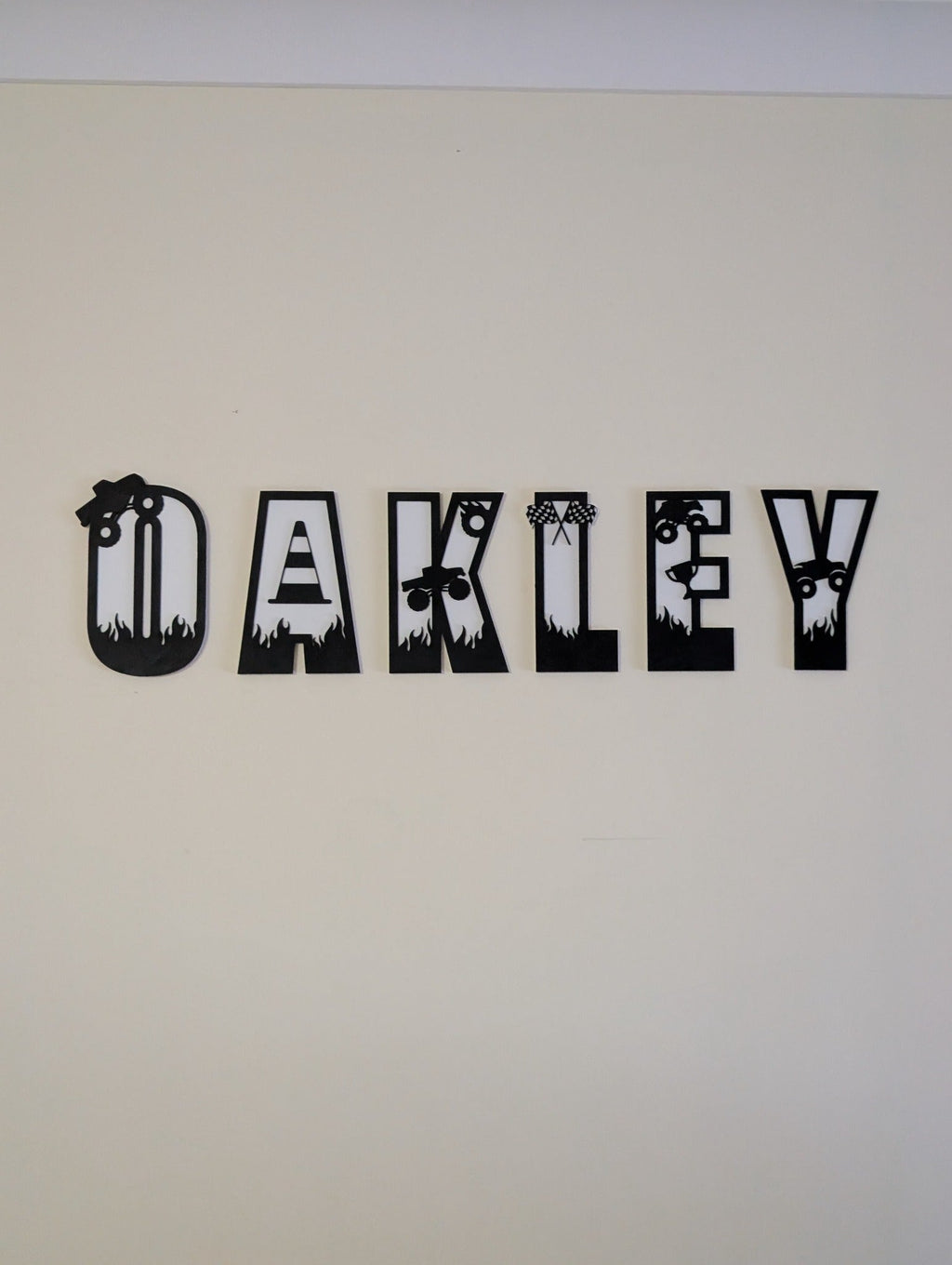 Original handmade OAKLEY motocross name sign with dirt bike racing details