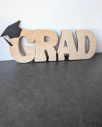 Personalised wooden GRAD graduation sign with black mortarboard and custom 2026 year detail
