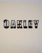 Personalised OAKLEY motocross name sign with black dirt bike and racing details