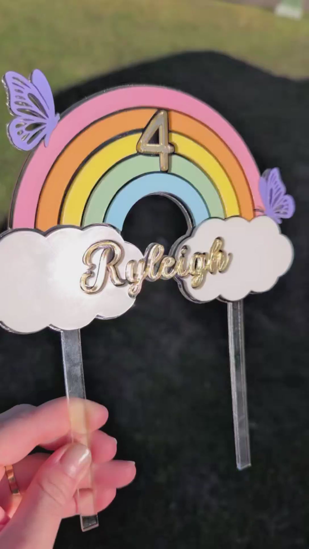 Personalised Rainbow Cake Topper | Custom Name & Age