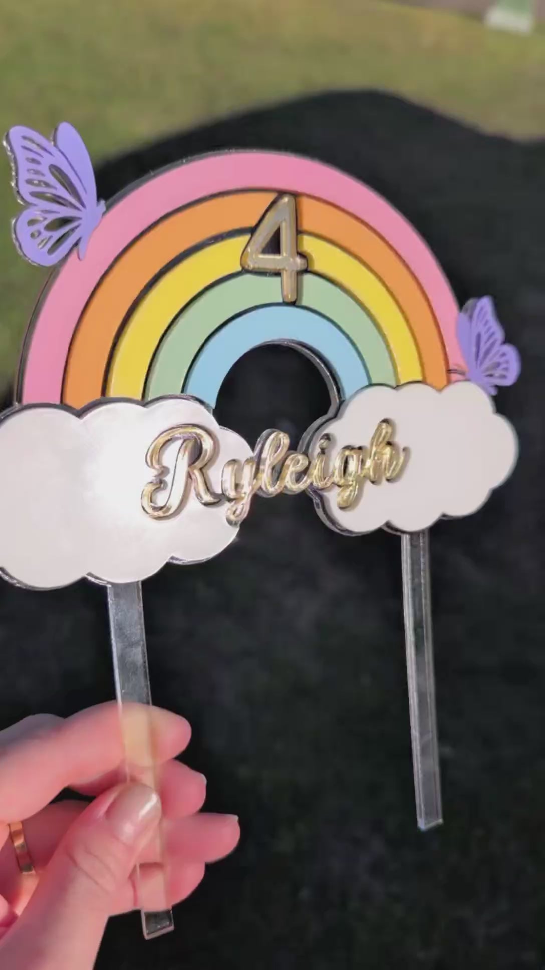 Personalised Rainbow Cake Topper | Custom Name & Age