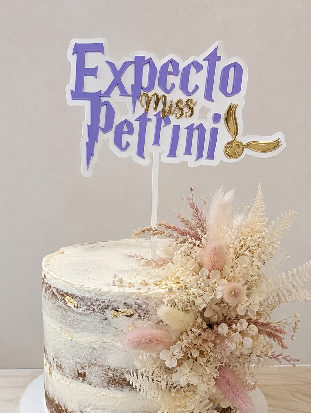 Magical baby shower acrylic cake topper in lavender white and gold