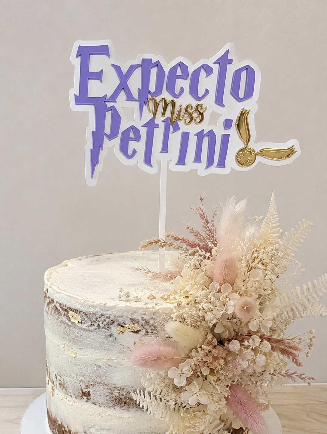 Magical baby shower acrylic cake topper in lavender white and gold